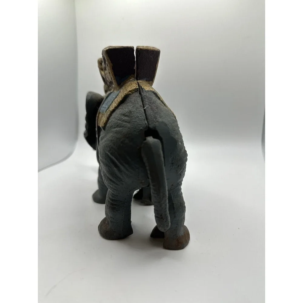 Vintage Cast Iron Hand Painted Gray Elephant Mechanical Coin Bank - Picture 8 of 12